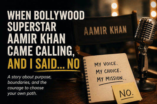 When Bollywood Superstar Aamir Khan Came Calling, And I Said No — director's chair and vintage microphone, blog banner by Rasana Atreya